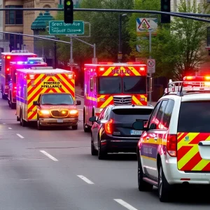 Emergency vehicles responding to a traffic accident in Nashville