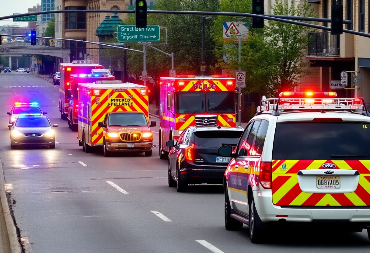 Emergency vehicles responding to a traffic accident in Nashville