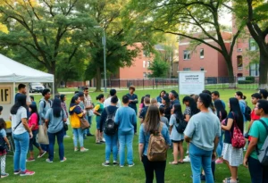 Group of young people and mentors at a Nashville community event in a park