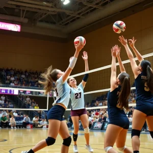 Nebraska Cornhuskers playing Kentucky Wildcats in a volleyball match