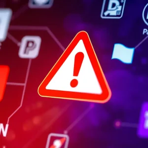 Abstract representation of payment issues with error warning sign