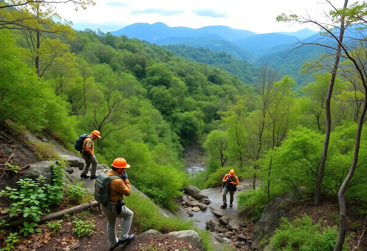 Search teams conducting a search in the Great Smoky Mountains