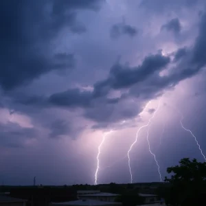 Dramatic storm clouds over Nashville during severe weather.