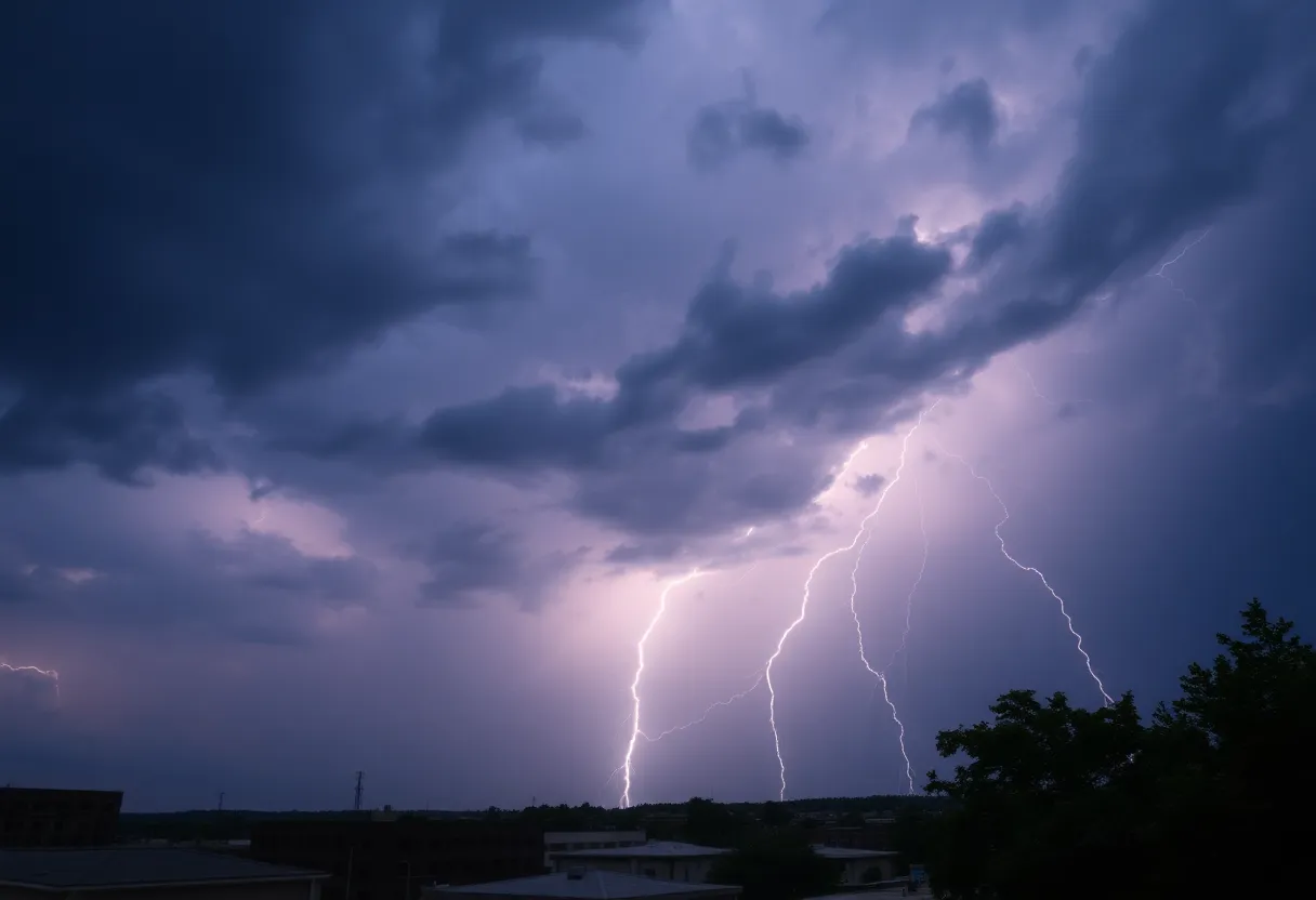 Dramatic storm clouds over Nashville during severe weather.