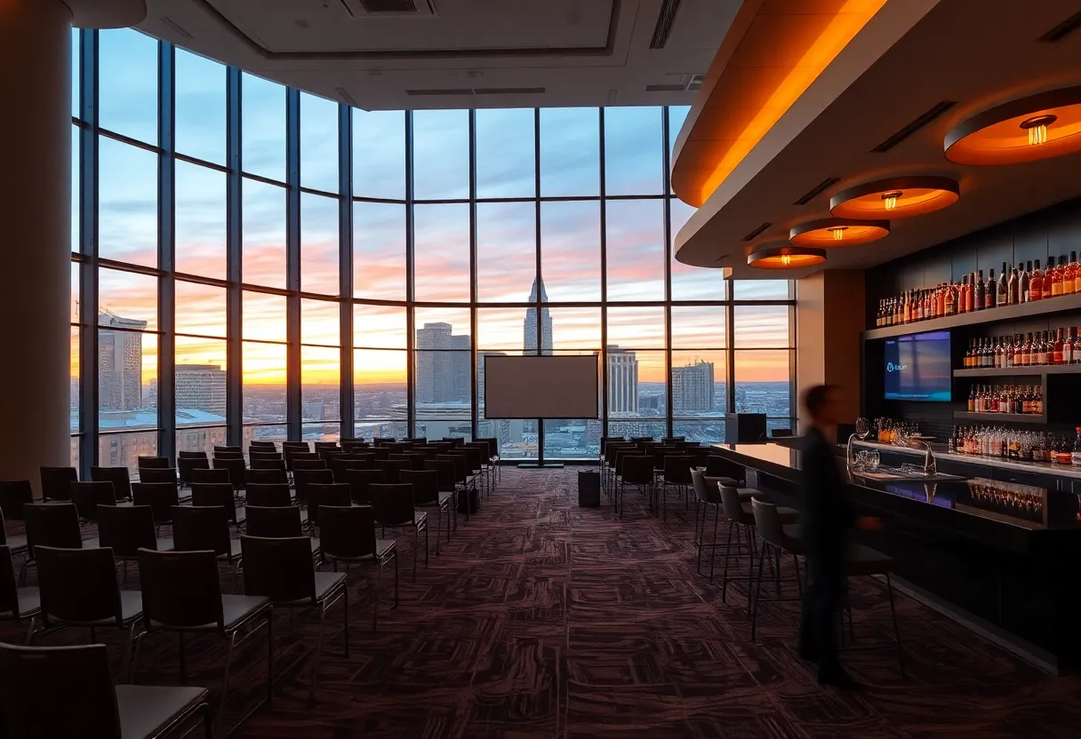 Platinum Ballroom and Skye Lounge at Sheraton Grand Nashville with skyline views and conference setup
