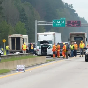 Scene of a multi-vehicle crash on a highway in Springfield