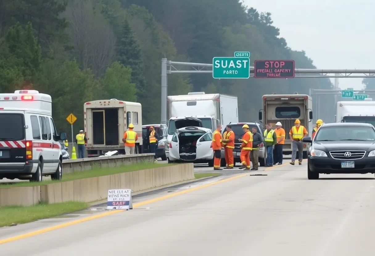 Scene of a multi-vehicle crash on a highway in Springfield