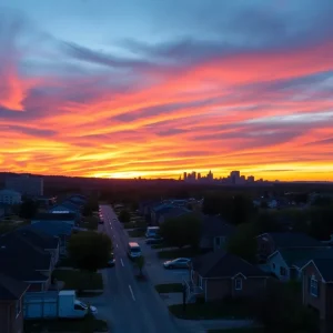 A beautiful sunset illuminating a Nashville neighborhood