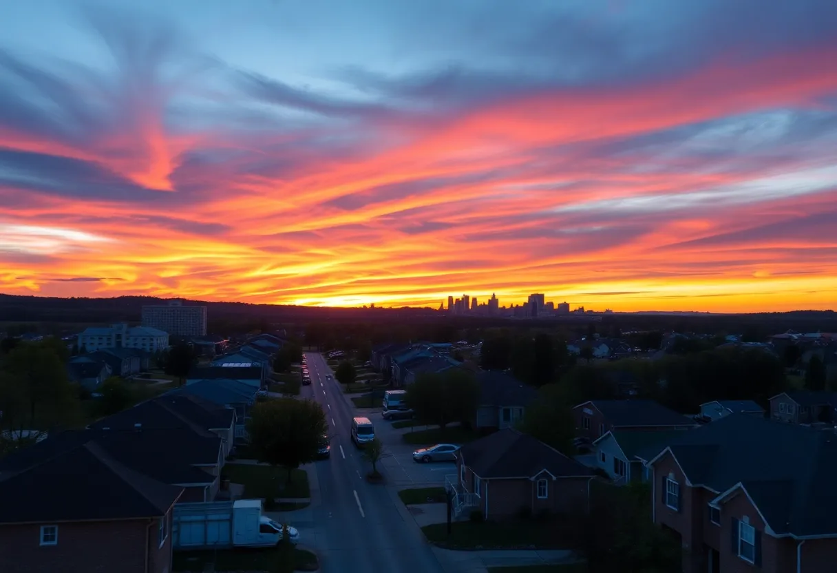 A beautiful sunset illuminating a Nashville neighborhood