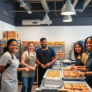 Bakery staff working together in a supportive environment
