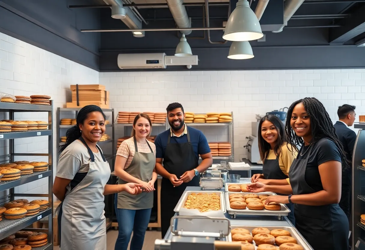 Bakery staff working together in a supportive environment