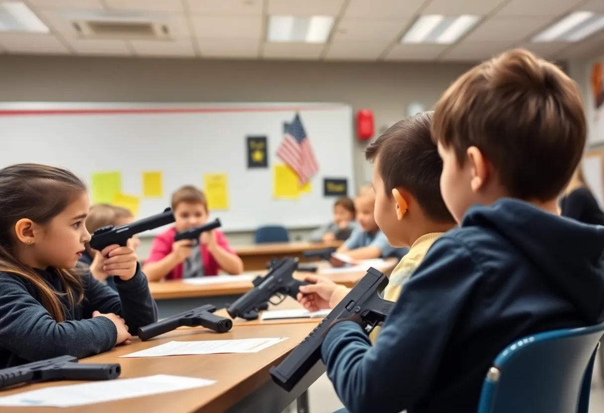 Students participating in gun safety training in Tennessee