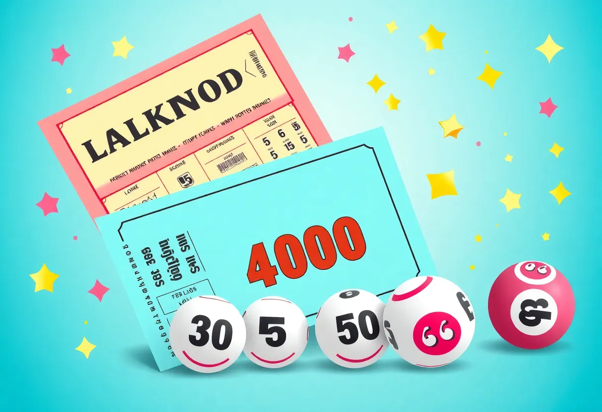 A colorful display of lottery tickets and winning numbers