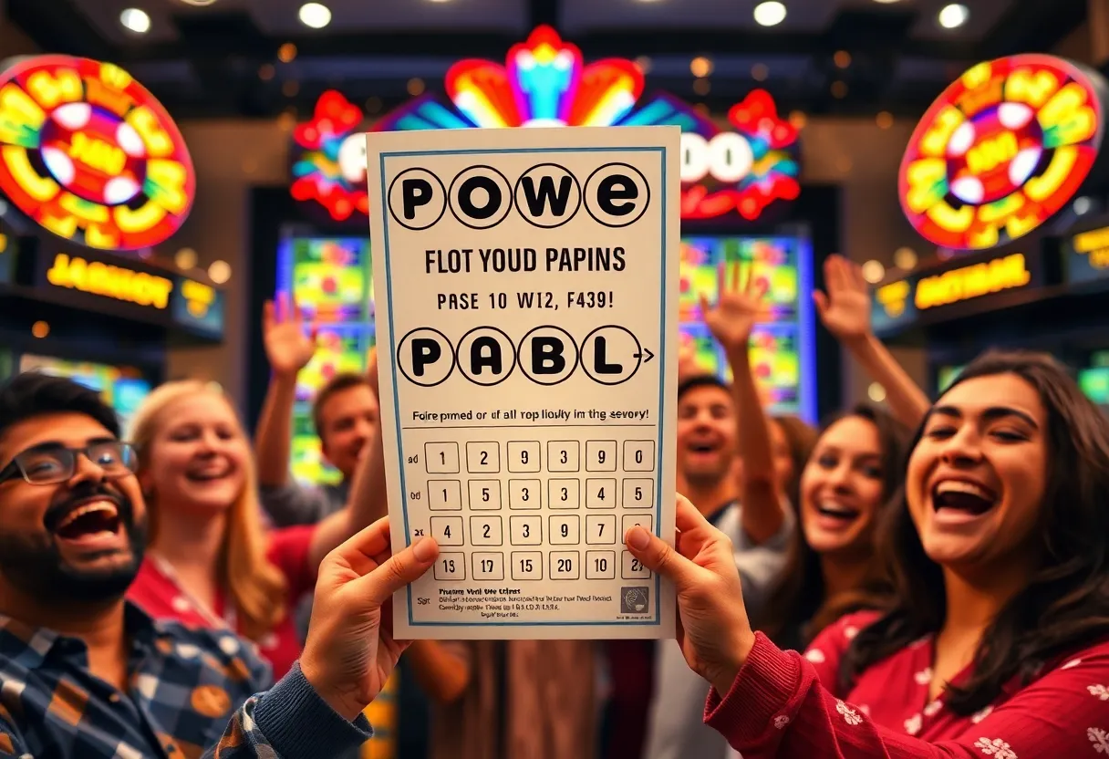 Celebration of Tennessee Lottery Powerball winners with ticket display