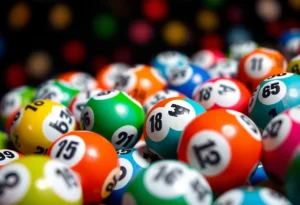 Colorful lottery balls displaying winning numbers
