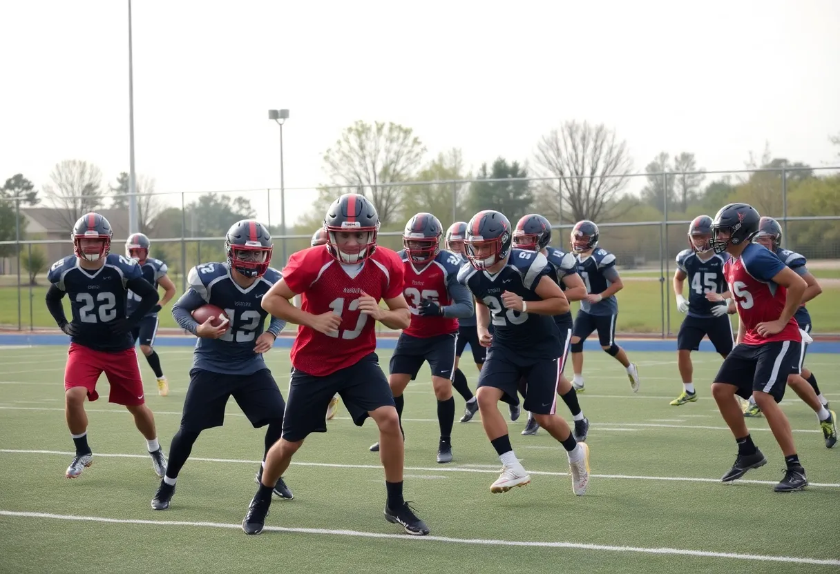 Tennessee Titans players practicing at Ascension Saint Thomas Sports Park.