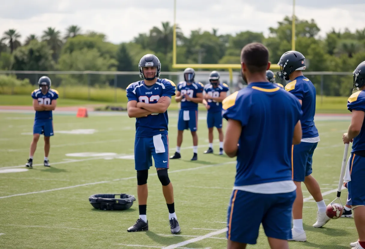 Tennessee Titans players practicing on the field