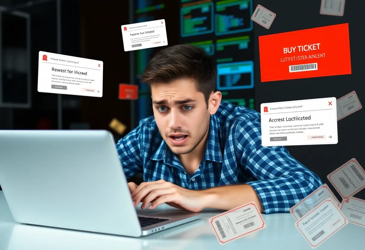 Frustrated user seeing TicketMaster Error 401 message on computer screen.