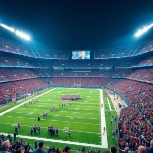 Football game at Nissan Stadium with fans in attendance.