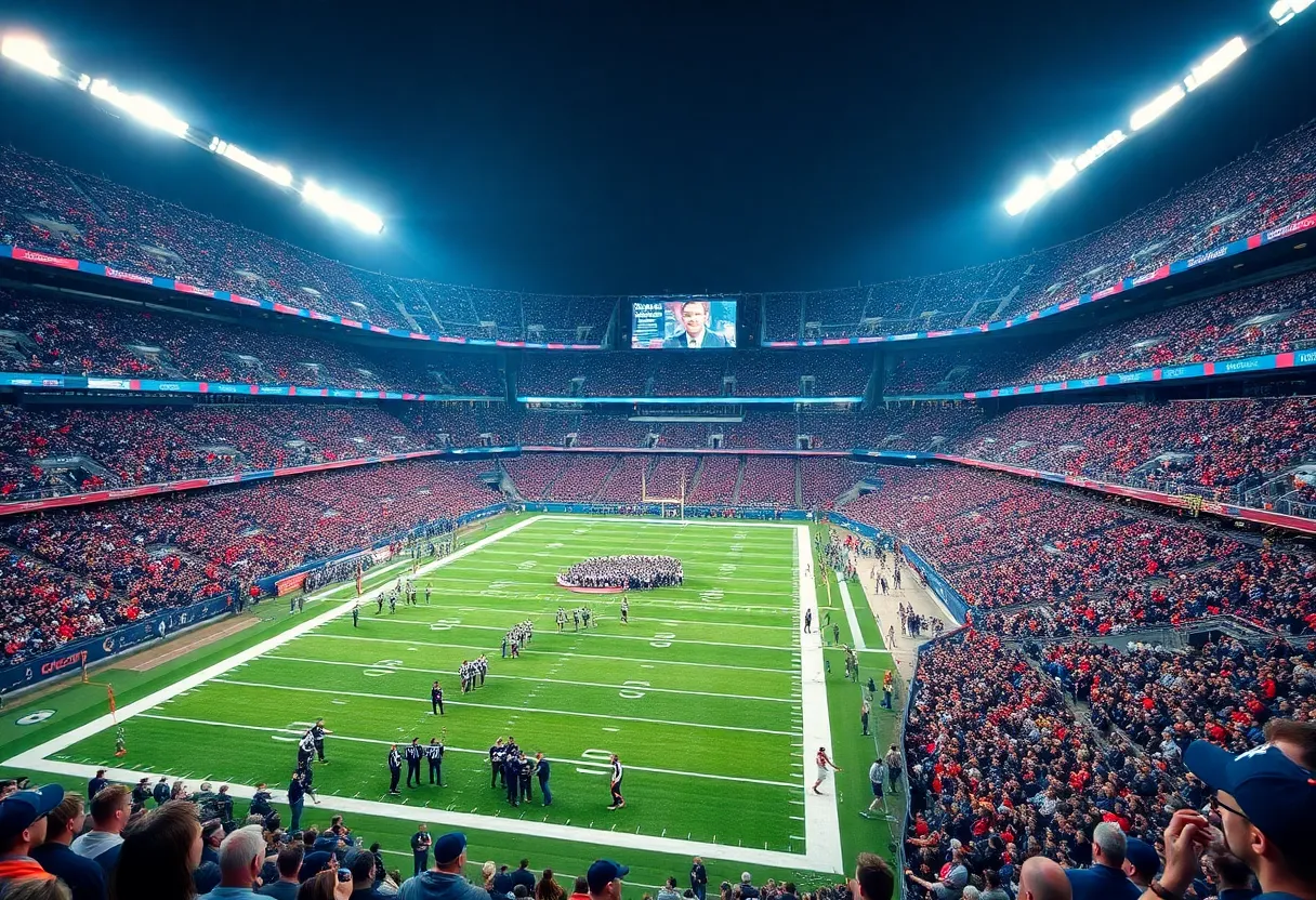Football game at Nissan Stadium with fans in attendance.