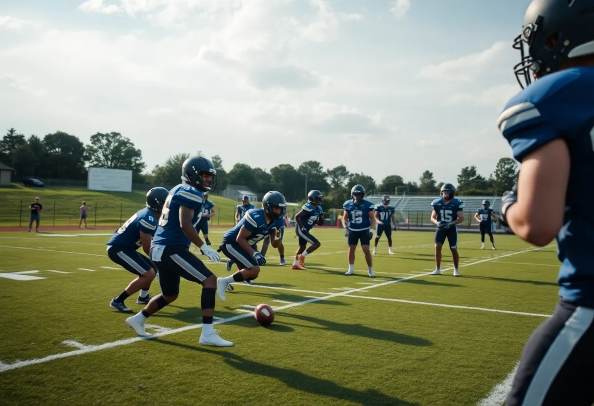 Tennessee Titans players practicing on the field