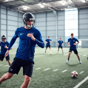 Tennessee Titans football players practicing at the training facility