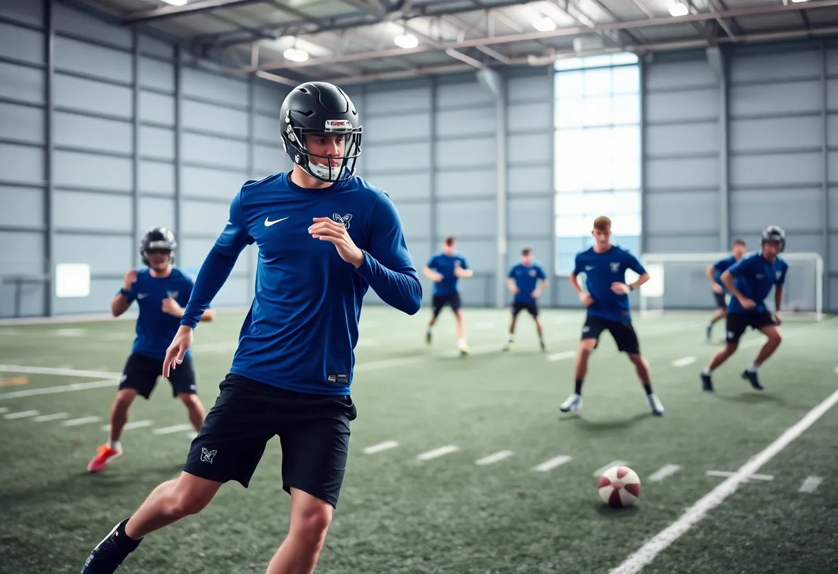 Tennessee Titans football players practicing at the training facility