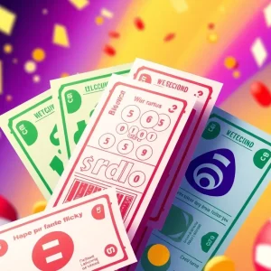 Colorful Tennessee Lottery tickets surrounded by cash money