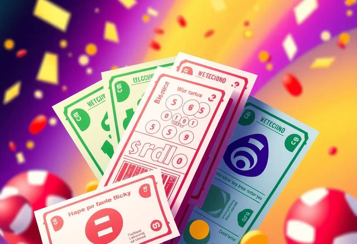 Colorful Tennessee Lottery tickets surrounded by cash money