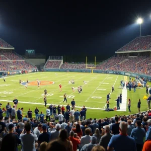 Players from Vanderbilt Commodores competing in a game against Virginia Tech at Lane Stadium.