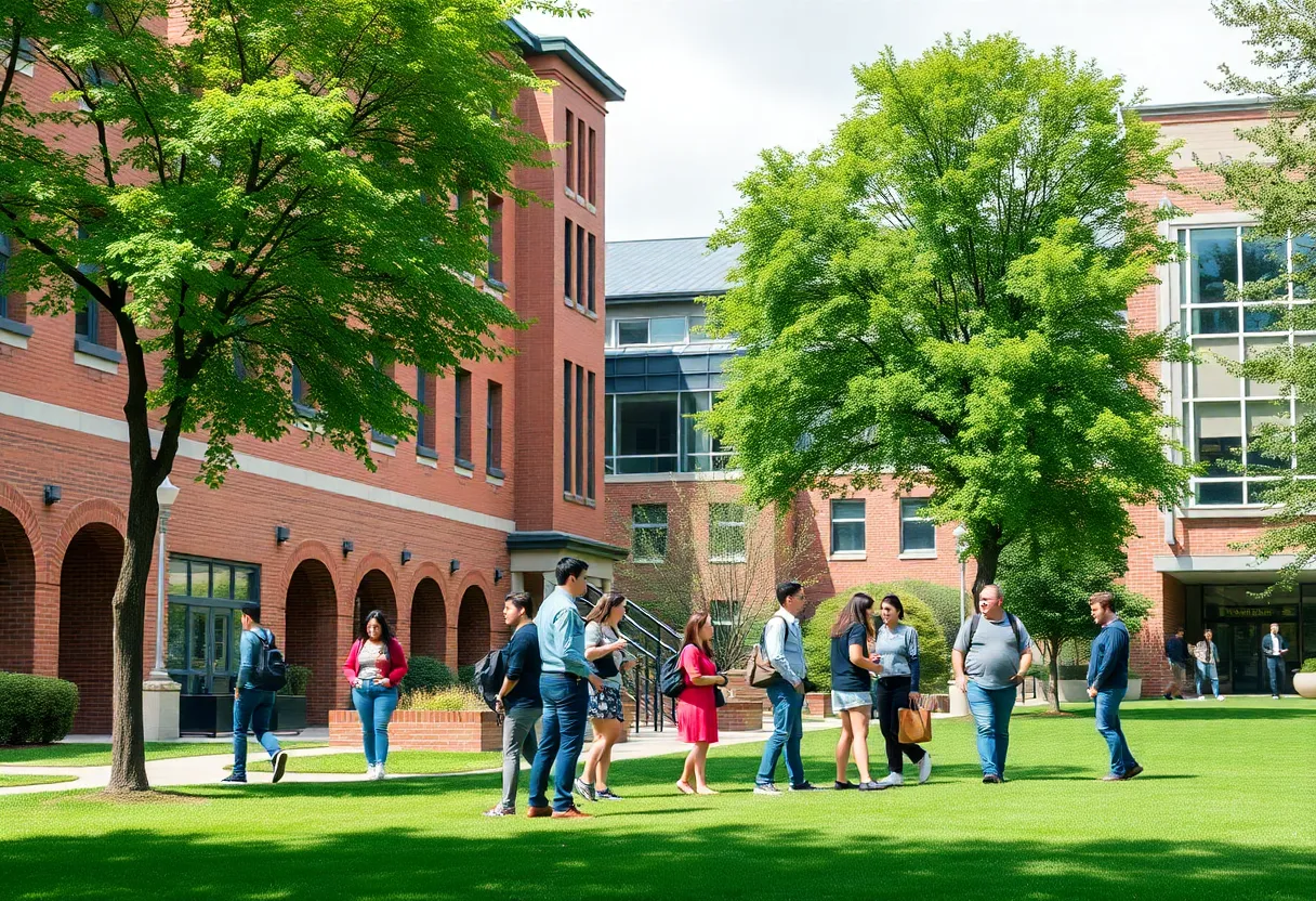 Campus view of Vanderbilt University with students