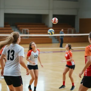Vanderbilt volleyball players in action during match against Minnesota