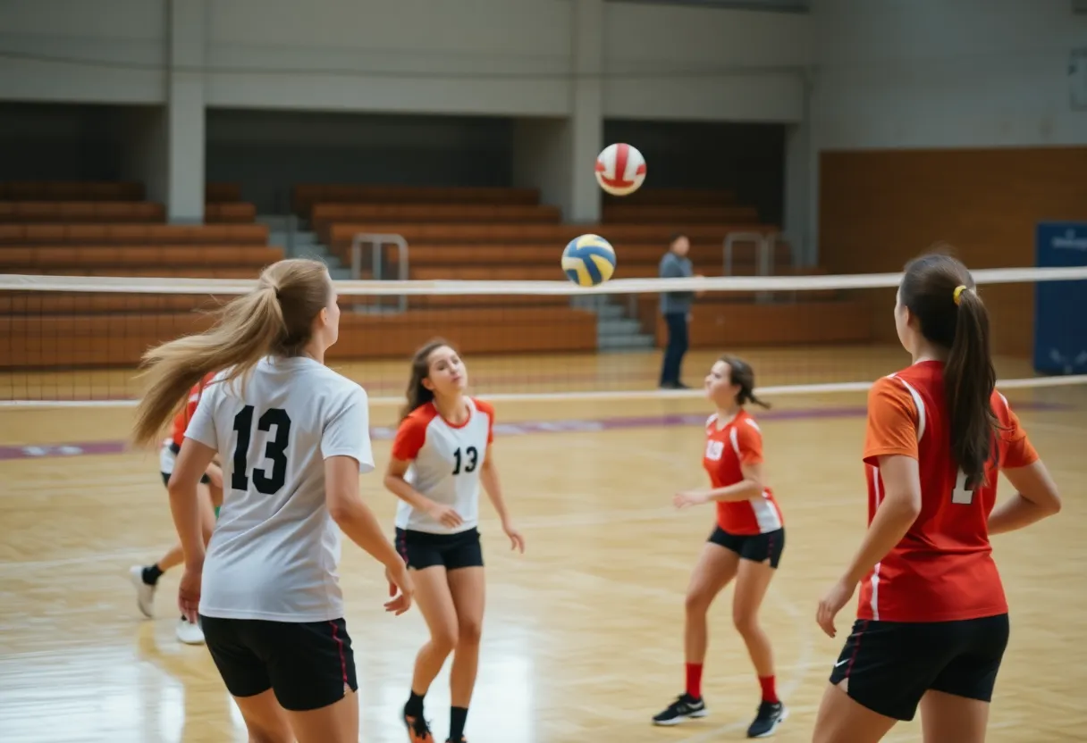 Vanderbilt volleyball players in action during match against Minnesota