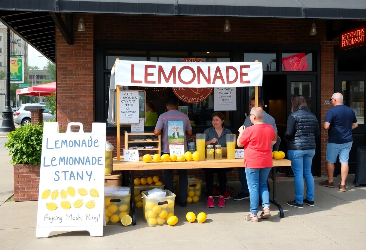 Lemonade stand promoting Waldo's Chicken & Beer charity fundraiser for LLS