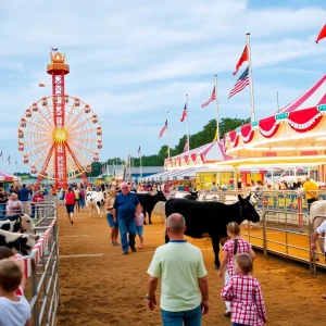 Families enjoying rides and livestock shows at the Wilson County State Fair.