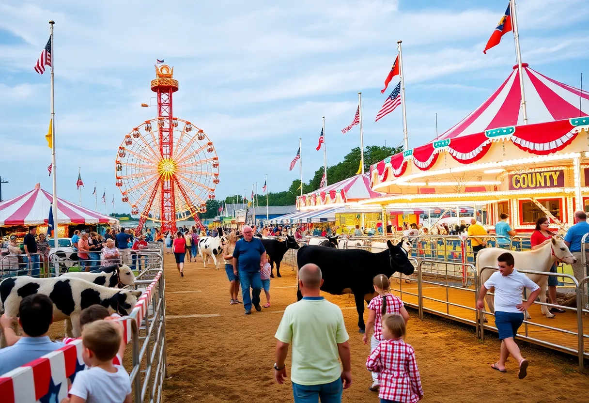 Families enjoying rides and livestock shows at the Wilson County State Fair.