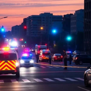Scene of an accident investigation in Bellevue, Nashville with police and emergency vehicles