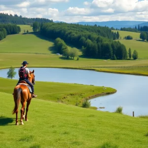 A picturesque view of a serene equestrian landscape.