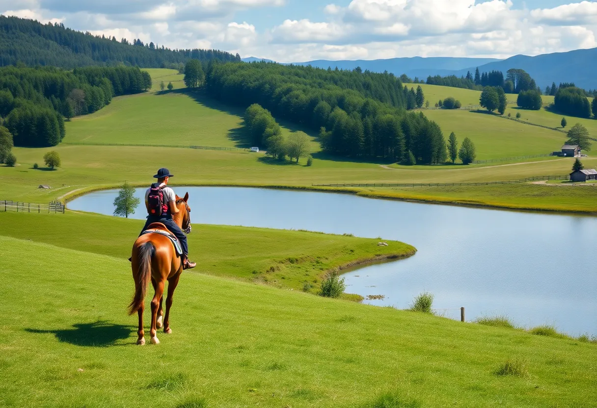 A picturesque view of a serene equestrian landscape.