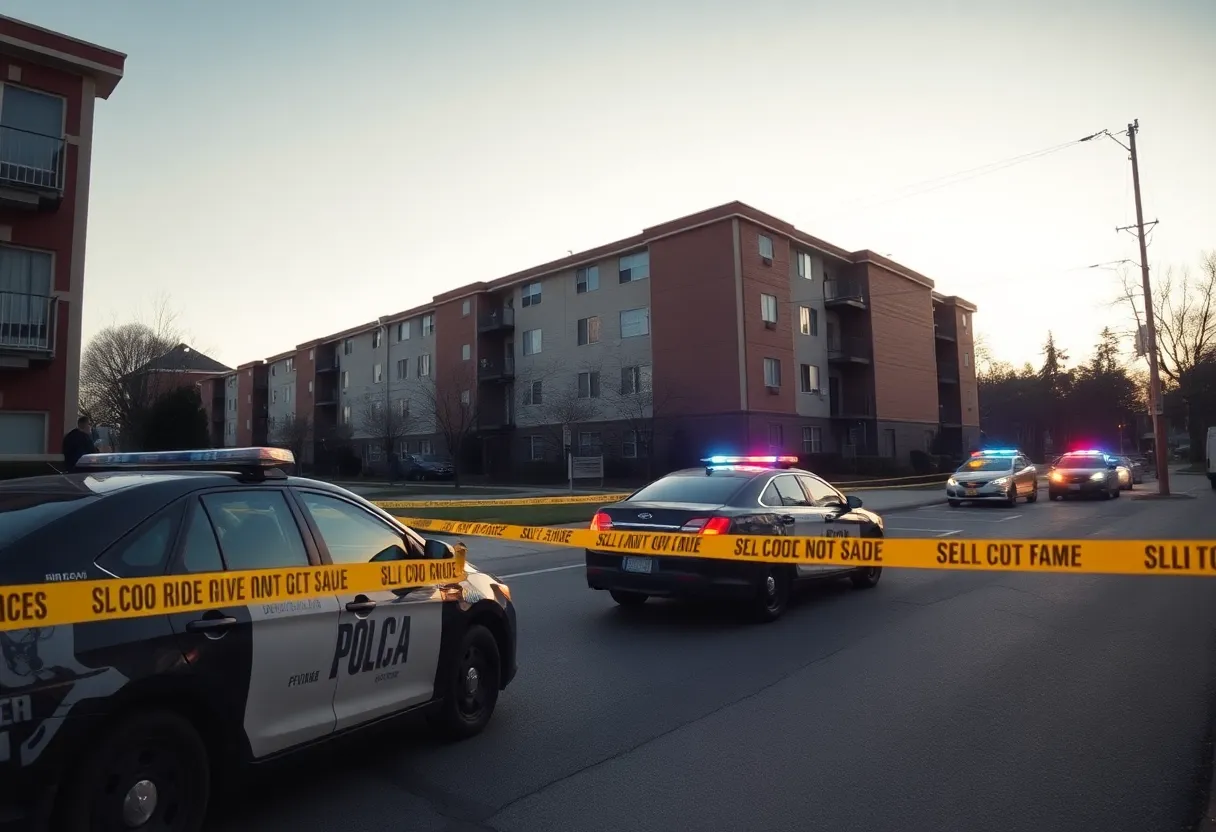 Police cars at Fallbrook Apartments during early morning hours