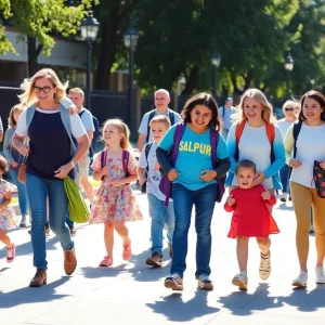 Families participating in Walk to School Day in Nashville