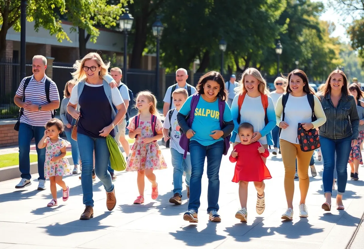Families participating in Walk to School Day in Nashville