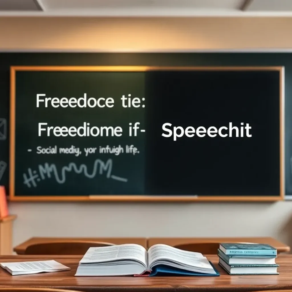 Classroom divided by a metaphorical barrier representing First Amendment rights