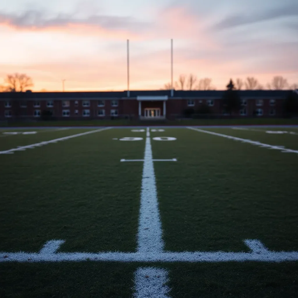 Empty football field representing consequences of the arrest