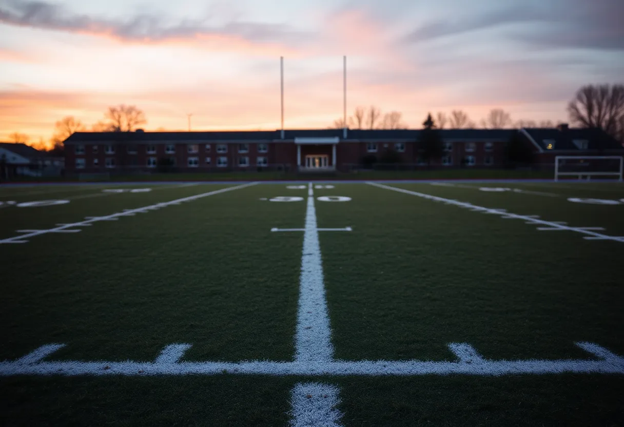 Empty football field representing consequences of the arrest
