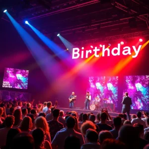 Concert scene celebrating John McEuen's 80th birthday.