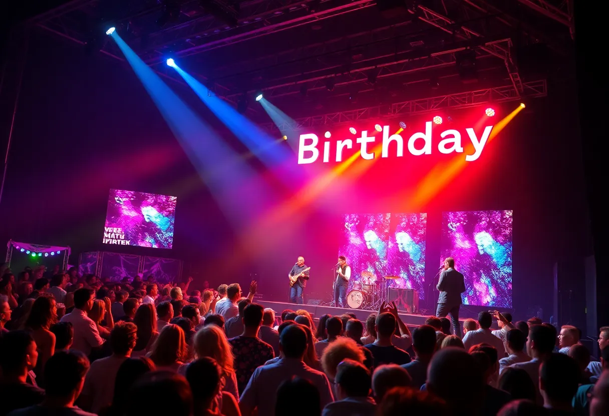 Concert scene celebrating John McEuen's 80th birthday.