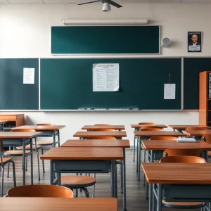 An empty classroom at Kennebunk High School.