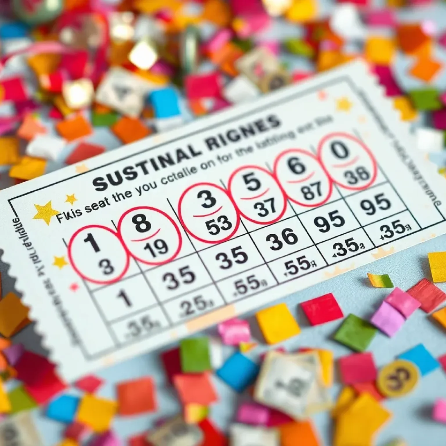 Winning lottery ticket with confetti
