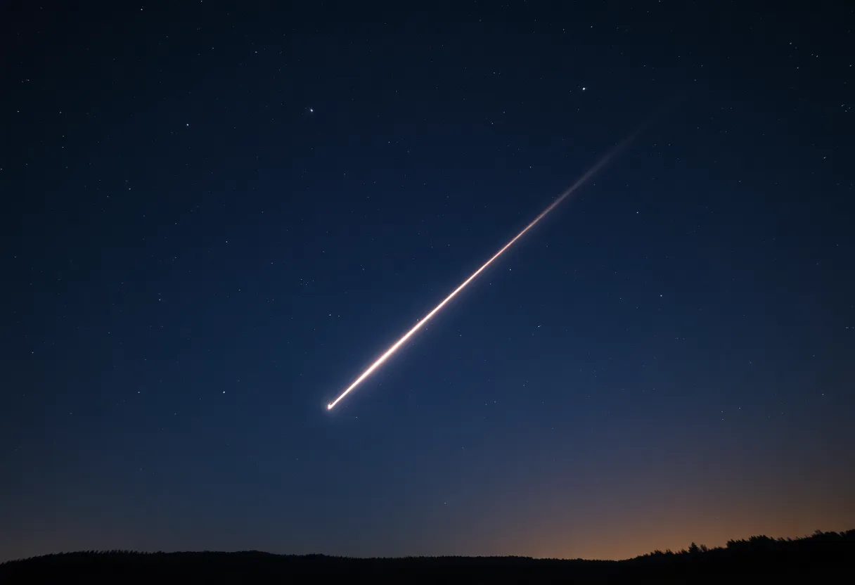 A bright meteor crossing the night sky of Tennessee during the Orionid meteor shower.